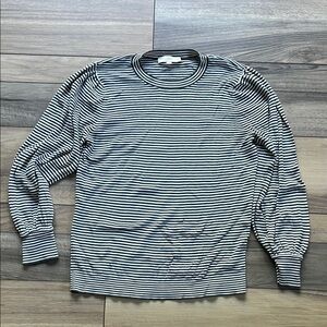 LOFT Olive and White Striped Crew Neck Sweater